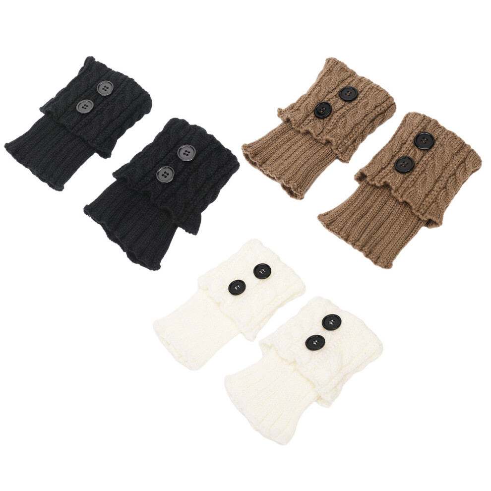 3 Pairs Women Winter Warm Crochet Knitted Boot Cuff Sock Short Leg Warmers Women's Autumn And Winter Knitted Twisted Button Short Leg Warmer 3545974785050