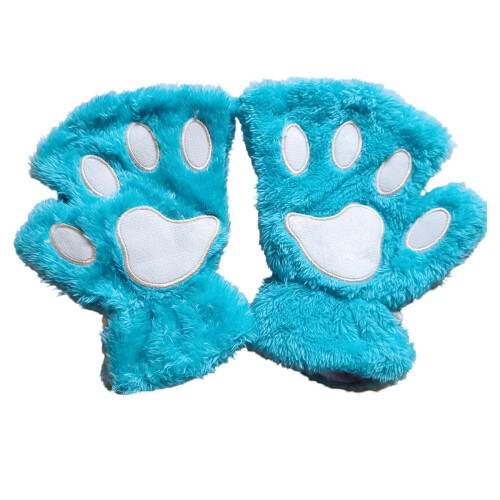 Cat Claw Bear Paw Fingerless Winter Plush Gloves