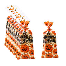 50PCS Halloween Cellophane Treat Bags, Halloween Cellophane Candy Bags with 60 Twist Ties for Halloween Trick or Treat Party Favors