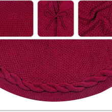 Knitted Christmas Valentine Tree Skirt, Tree Skirt, Braided Cable Knit Thick Rustic Christmas Tree Skirt (Burgundy)
