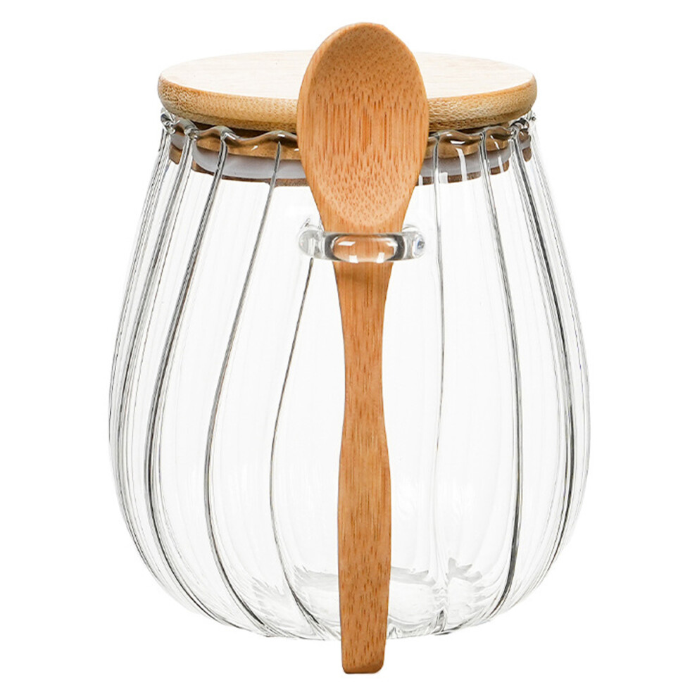 Glass Coffee Nuts Canister Airtight Storage Jar Petal Decorative Container With Bamboo Lid Metal Handle Easy To Grasp 700Ml 3545974787108