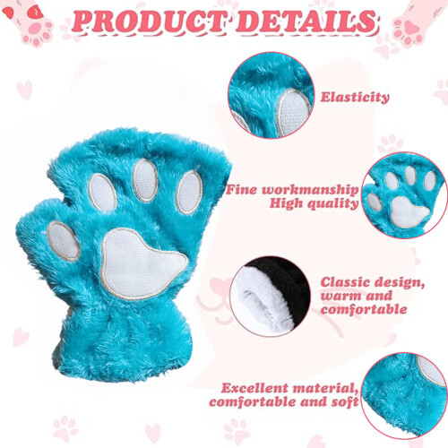 Cat Claw Bear Paw Fingerless Winter Plush Gloves 2