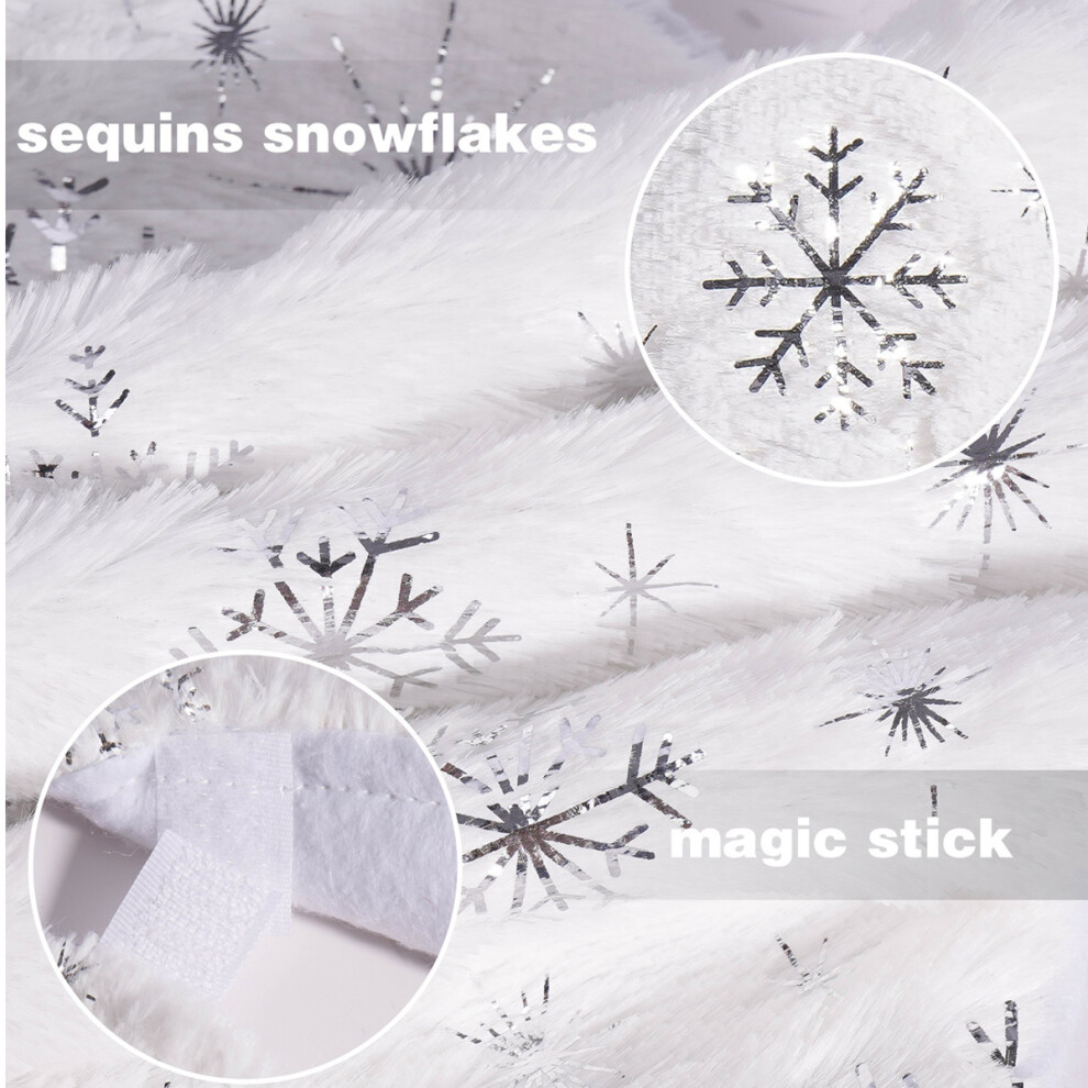 Christmas Tree Skirt Tree Skirt Sequin Snowflakes Faux Fur Xmas Tree Skirt Christmas Decorations Holiday Party Decoration White/Gold 3545974781434