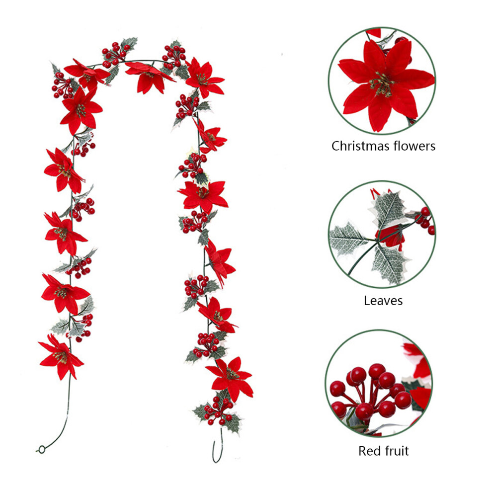 Artificial Rattan Berry Christmas Garland With Pine Cones And Flower, Artificial Berries Garland Christmas Decorations For Indoor Outdoo Red 3545974790276