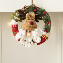 Christmas Decoration Rattan Circle with Fabric Doll Handmade Xmas Decor Accessories Wall Hanging