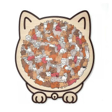 (Maillard) Morandi-Colored Cat Shaped Wooden Jigsaw Puzzle, Cats Shaped Puzzle