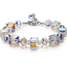 A Little Romance Sterling Silver Bracelets for Women with Northern Lights Crystals Extension, Packaged with Jewellery Box