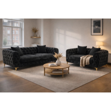 (Black Velvet, 2 Seater) Monaco Sofa 3+2 Set 1,2,3 Seater Chesterfield Velvet Couch Longue Lounger Settee