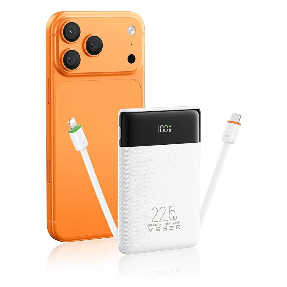 Power Bank With Built-In Cables 10000Mah,Slim Portable Charger Usb C Battery Pack Fast Charging Compatible With Iphone,Ipad,Android Phon 9325880504198