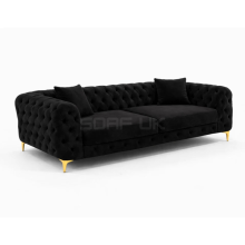 (Black Velvet, 3 Seater) Monaco Sofa 3+2 Set 1,2,3 Seater Chesterfield Velvet Couch Longue Lounger Settee