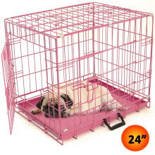 Dog Puppy Metal Training Cage in Pink 24in 21423