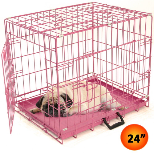 Dog Puppy Metal Training Cage in Pink 24in 21423