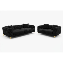 (Black Velvet, 3+2 Seater) Monaco Sofa 3+2 Set 1,2,3 Seater Chesterfield Velvet Couch Longue Lounger Settee