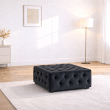 (Black Velvet, Footstool) Luxury U-Shaped Corner Sofa Set Chesterfield Plush Velvet Couch Longue Settee 5 to 6 Seater UK