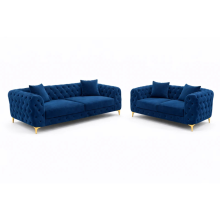 (Blue Velvet, 3+2 Seater) Monaco Sofa 3+2 Set 1,2,3 Seater Chesterfield Velvet Couch Longue Lounger Settee