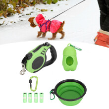 5M Retractable Dog Leash 15x10x4cm Green With Bowl