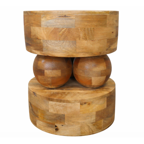Mango Wood Sculptural Side Table Modern Round Accent Table 40cm