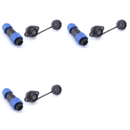 3X SP13 Waterproof Connector IP68 6 Pin Cable Connectors Male/Female Plug and Socket Nut/Flange/Docking 1