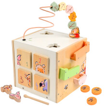 Disney Winnie the Pooh Wooden Activity Cube for Toddlers with Bead Maze, Shape Sorter, Xylophone, Puzzle, Motor Skills for Age 1+