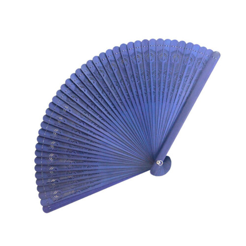 Éventail décoratif à main pliable en bambou sculpté,-Bleu