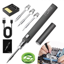 (Grey) Wireless Portable Soldering Iron Kit, Rechargeable Soldering Pen with Iron Tip