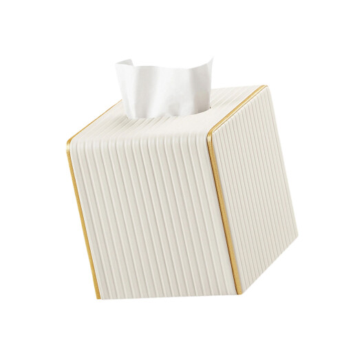 Elegant Square Leather Tissue Box Holder For Home Office-White