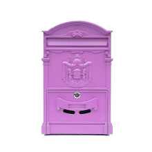 (Pink) European-Style Villa Letterbox Outdoor Waterproof Mailbox Wall Mounted Postbox Retro Suggestion Box with for Key Lock for Home Decor