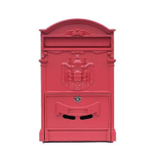 (Red) European-Style Villa Letterbox Outdoor Waterproof Mailbox Wall Mounted Postbox Retro Suggestion Box with for Key Lock for Home Decor