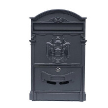 (Black) European-Style Villa Letterbox Outdoor Waterproof Mailbox Wall Mounted Postbox Retro Suggestion Box with for Key Lock for Home Decor