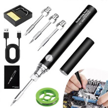 (Black) Wireless Portable Soldering Iron Kit, Rechargeable Soldering Pen with Iron Tip