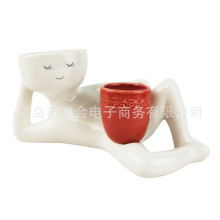 (Red) Lazy Guy Planter, Funny Plant Pots, Lazy Little Character Flowerpot
