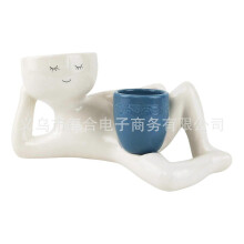 (Blue) Lazy Guy Planter, Funny Plant Pots, Lazy Little Character Flowerpot