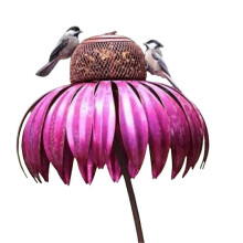 (Red) Feeder Bottle with Stand Outdoor Garden Flower Shaped Bird Feeder