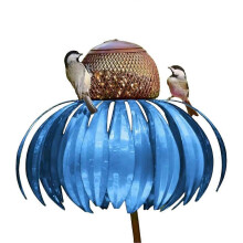 (Blue) Feeder Bottle with Stand Outdoor Garden Flower Shaped Bird Feeder