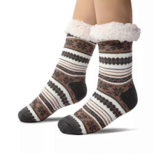 (Grey Coffee) Slipper Socks with Grips,Ultra-thick Cashmere Slipper Home Socks,Christmas Slipper Socks with Non Slip