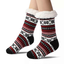 (Black Red) Slipper Socks with Grips,Ultra-thick Cashmere Slipper Home Socks,Christmas Slipper Socks with Non Slip