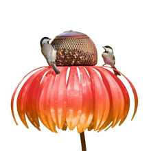 (Orange) Feeder Bottle with Stand Outdoor Garden Flower Shaped Bird Feeder