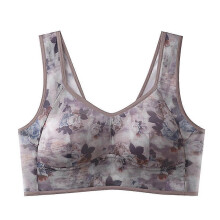 (L, Pale Purple) Ice Silk Lace Cooling Comfort Bra, Lace Buttonless Comfortable Bra