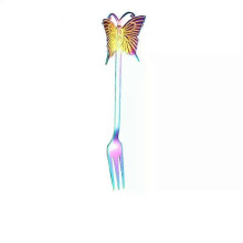 (A5, 08) Stainless Steel Coffee Spoon Butterfly Hanging Cup Dessert Spoon Cake Fruit Fork Spoon Stirring Kitchen Decorative Tableware