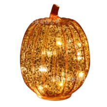 (14*19.5cm) Twinkle LED Light Pumpkins, Timer Lighted Sparkling Starry Night Glass Pumpkins