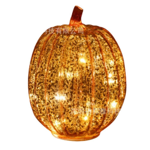 (14*19.5cm) Twinkle LED Light Pumpkins, Timer Lighted Sparkling Starry Night Glass Pumpkins