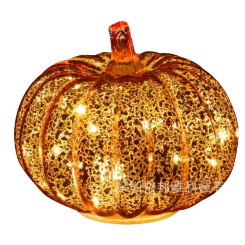 (16.5*14cm) Twinkle LED Light Pumpkins, Timer Lighted Sparkling Starry Night Glass Pumpkins