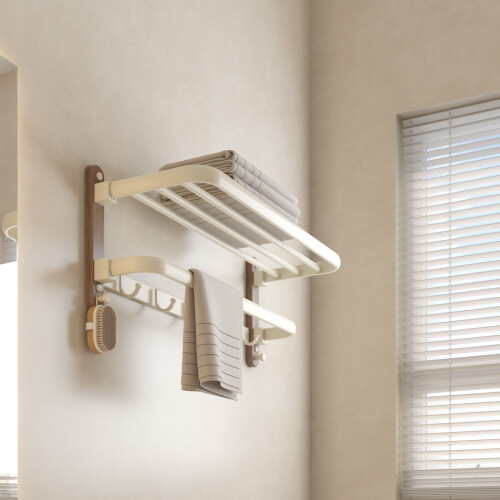 Solid Wood Wall Mounted Towel Stand With Moisture Resistant-4 2
