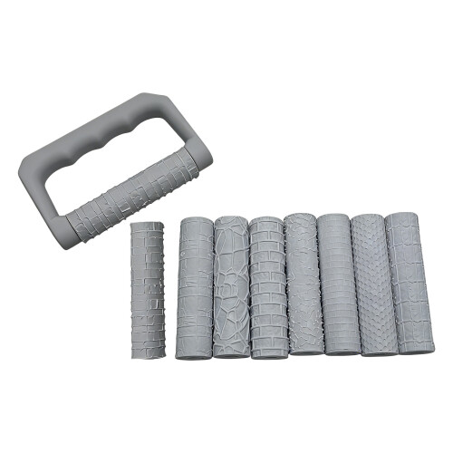 Pack of 9 Clay Texture Rollers Set With 8pcs Wheel and One-Grey