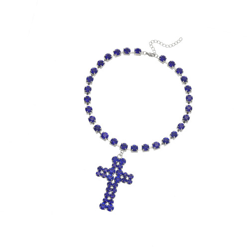 Collier superposé unique à pendentif croix surdimensionné-Bleu