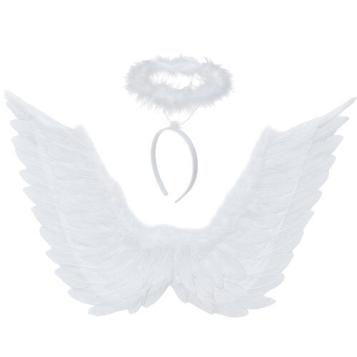 Set di costumi con ali d'angelo e aureola - 70 x 45 cm, bianco