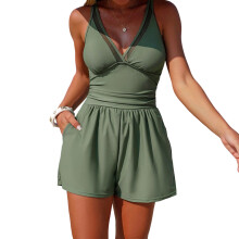 Stylish Full Coverage Swimwear For Ladies Solid-Army Green L