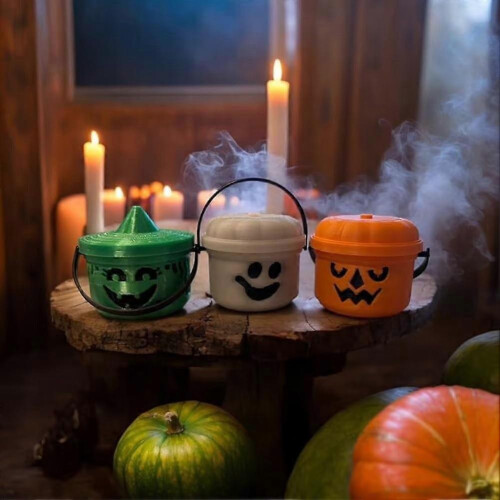 (Yellow) Spooky Mini Boo Bucket Figurines, Ultimate Throwback Horror Decoration 2