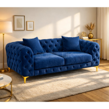 (Blue Velvet, 3 Seater) Monaco Sofa 3+2 Set 1,2,3 Seater Chesterfield Velvet Couch Longue Lounger Settee