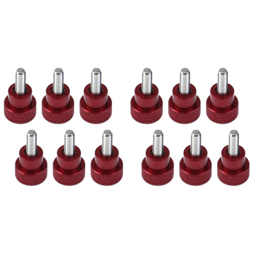 12Pcs M4x10mm Threads High -Knurled Thumb Screws Knobs Aluminum Alloy Red Knurled Shoulder Flat Tip Thumbscrew